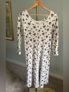 Vintage Floral Prairie Dress Cottagecore Lace Trim Fit Flare USA S/M